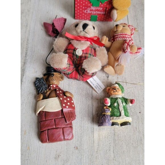 Vintage plush teddy bear coat Santa hat merry Xmas ornament variety home decor - Picture 2 of 10